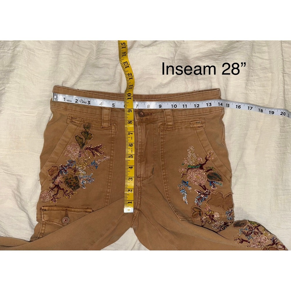 Anthropologie The wanderer embroidered cargo pants tan boho mid rise size 26" - Picture 10 of 12